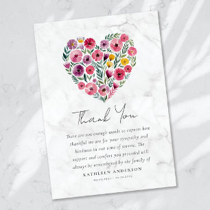 Carte De Remerciements Boho Heart Floral Sympathy Funérailles