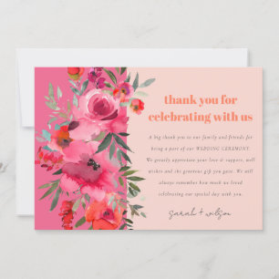 Carte De Remerciements Boho Hot rose orange aquarelle Mariage floral