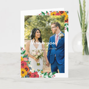 Carte De Remerciements Boho jaune or Florals Mariage Photo