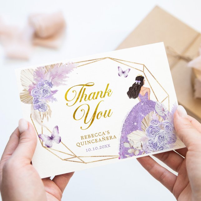 Carte De Remerciements Boho Lilac Papillon géométrique Quinceañera Floral (Créateur téléchargé)