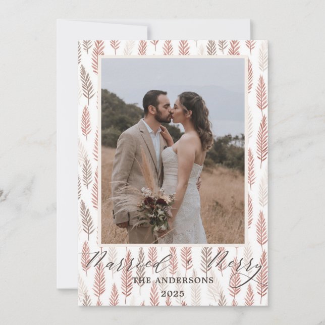 Carte De Remerciements Boho Merry and Married Script Wedding Christmas (Devant)