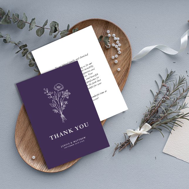 Carte De Remerciements Boho Minimale Botaniques Purple Mariage (Créateur téléchargé)