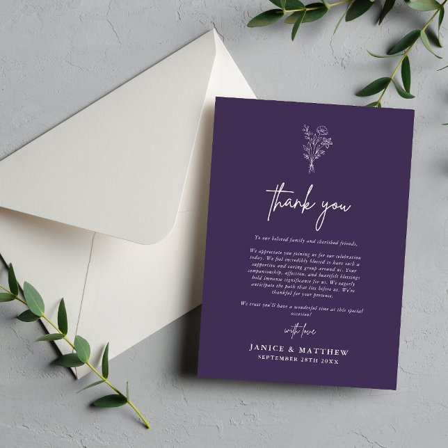 Carte De Remerciements Boho Minimale Botaniques Purple Mariage de automne (Créateur téléchargé)