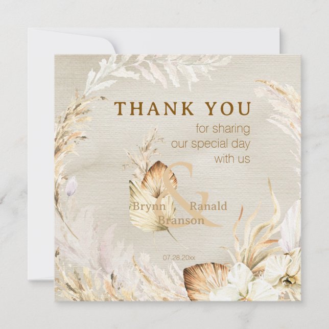 Carte De Remerciements Boho Moderne Floral Palmé (Devant)