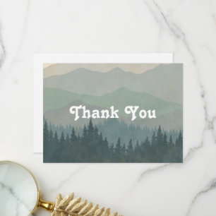 Carte De Remerciements Boho Mountains Retro Dusty Blue Flat