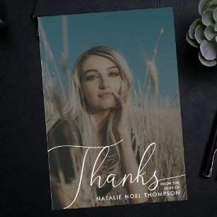 Carte De Remerciements Boho Neutre Photo Moderne Script Graduation Party