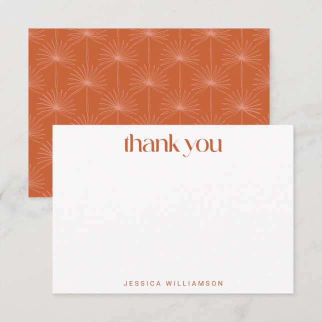 Carte De Remerciements Boho Palm Feuille Burange Orange Fête des mariées  (Devant / Derrière)