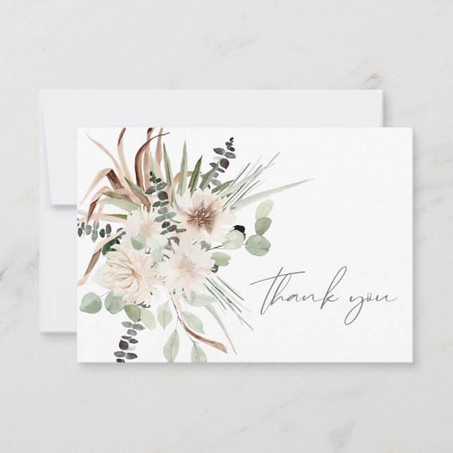 Carte De Remerciements Boho Palm Feuille Eucalyptus & Flore Beige (Devant)
