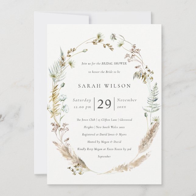 Carte De Remerciements Boho Palm Pampas Fête des mariées Floral Invitatio (Devant)