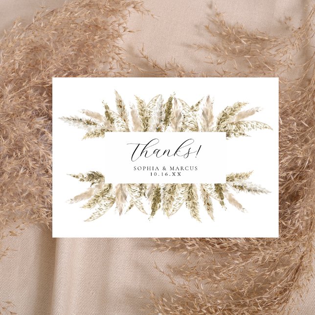 Carte De Remerciements Boho Pampas Grass Neutre Rustique Mariage Design (Créateur téléchargé)