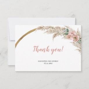 Carte De Remerciements Boho Pampas Herbe Eucalyptus d'orchidée rose pouss