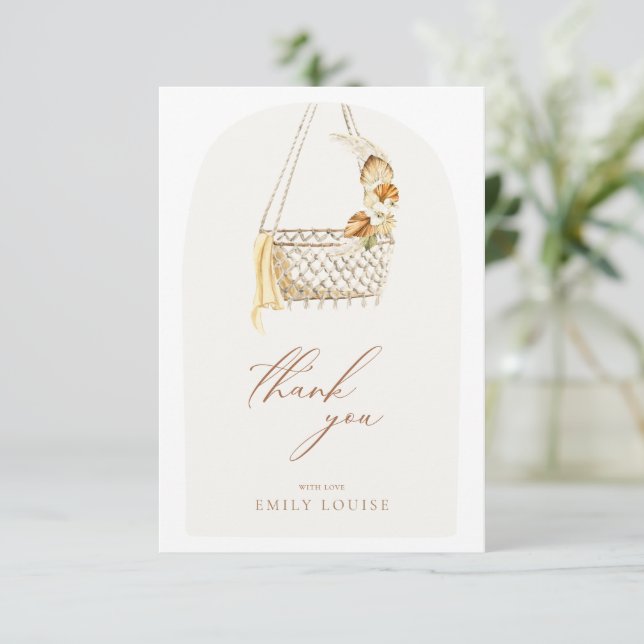 Carte De Remerciements Boho Pampas Herbe Genre Neutre Bonjour Baby shower (Debout devant)
