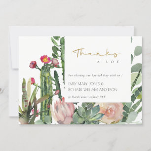 CARTE DE REMERCIEMENTS BOHO PINK FLORAL DESERT CACTI FOLIAGE MARIAGE