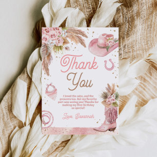 Carte De Remerciements Boho Pink Premier Rodéo 1er Anniversaire
