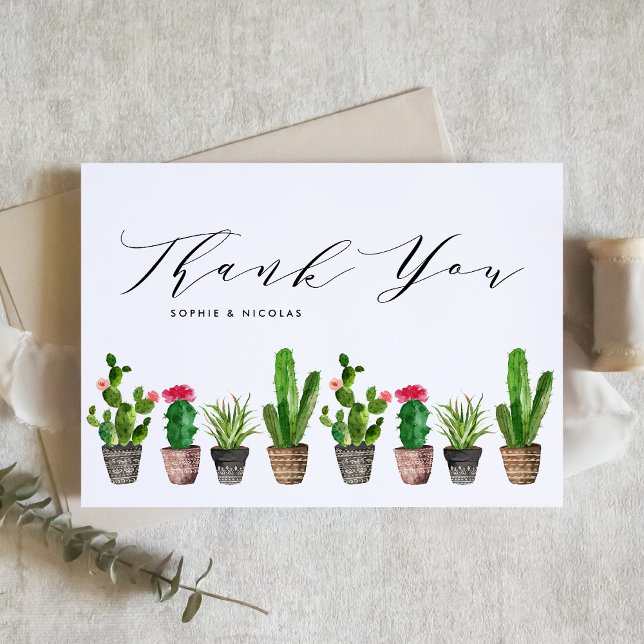 Carte De Remerciements Boho Pot Succulents et Cactus Mariage d'été (Créateur téléchargé)