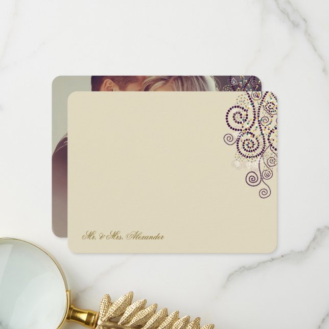Carte De Remerciements Boho Purple Dots & Spirales Élégant Mariage Photo (Devant/Arrière en situation)