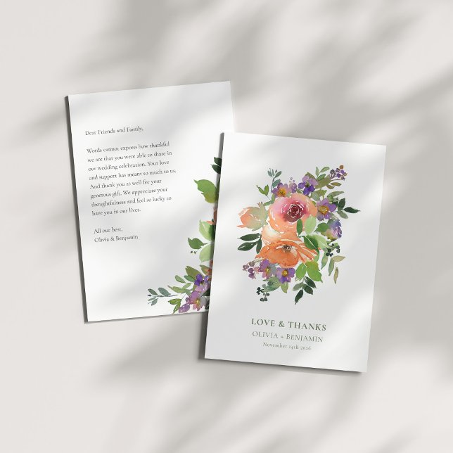 Carte De Remerciements Boho Purple Orange Floral Mariage Message personna (Créateur téléchargé)