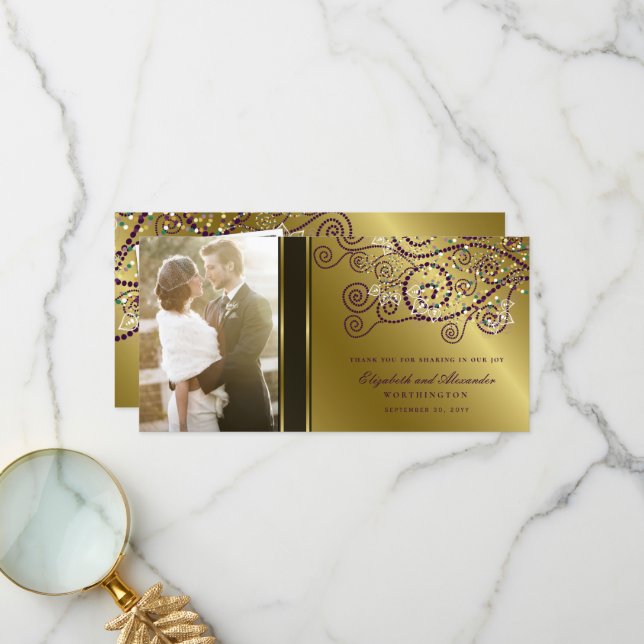 Carte De Remerciements Boho Purple Spirales Élégant Classy Mariage Photo (Devant/Arrière en situation)
