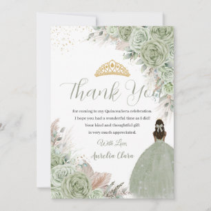 Carte De Remerciements Boho Quinceanera Sage Vert Floral Pampas Grass