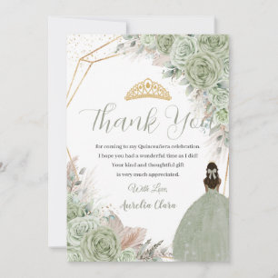 Carte De Remerciements Boho Quinceanera Sage Vert Floral Pampas Grass