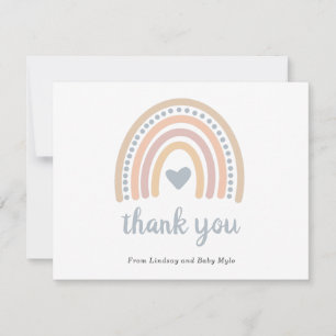 Carte De Remerciements Boho Rainbow Blue Heart Cute Boy Baby shower