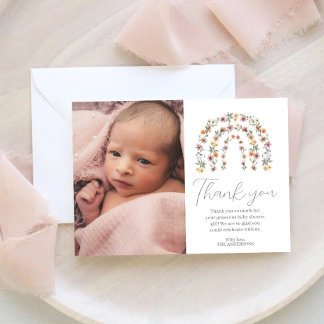 Carte De Remerciements Boho Rainbow Floral Fleur sauvage Baby shower fill