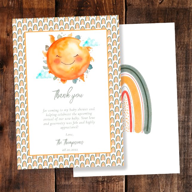 Carte De Remerciements Boho Rainbow Un Petit Rayon De Baby shower Soleil (Créateur téléchargé)