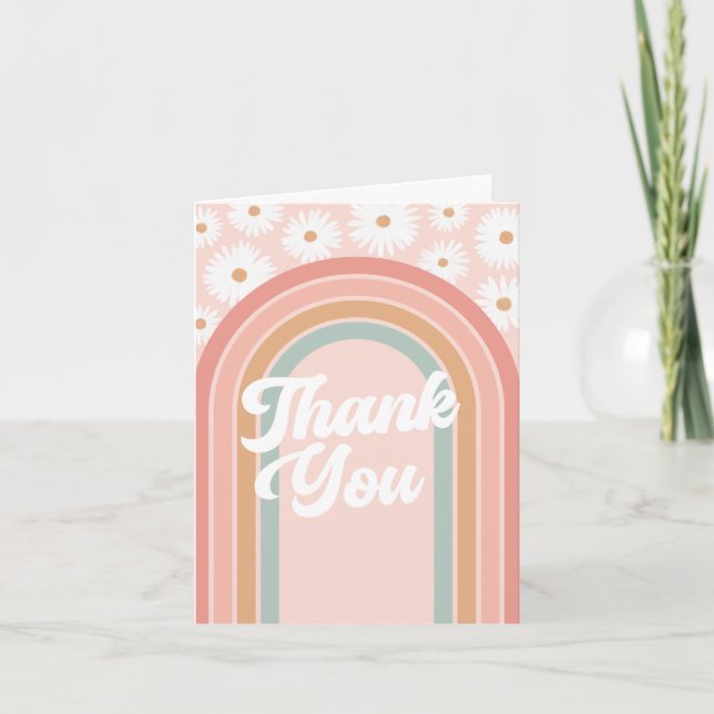 Carte De Remerciements Boho Retro Daisy fête d'anniversaire (Devant)