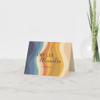 Boho Retro Script Abstrait Wavy Lines Jaune Bleu