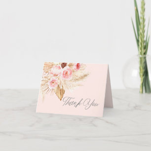 Carte De Remerciements Boho rose fleuri Pampas Chic Baby Girl Douche