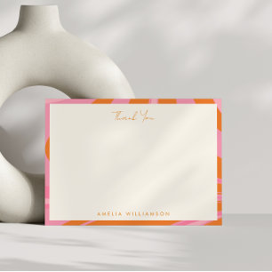 Carte De Remerciements Boho Rose Orange Abstrait Marbre Nom Personnalisé