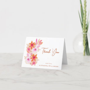 Carte De Remerciements Boho Rose Orange Fleurs Douche Personnalisé Plié
