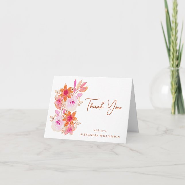 Carte De Remerciements Boho Rose Orange Fleurs Douche Personnalisé Plié (Devant)
