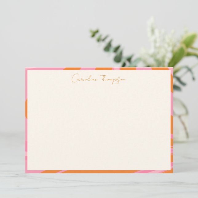 Carte De Remerciements Boho Rose Orange Marbre Nom Personnalisé (Debout devant)