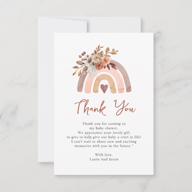 Carte De Remerciements Boho Rust Terracotta Rainbow Baby shower (Devant)