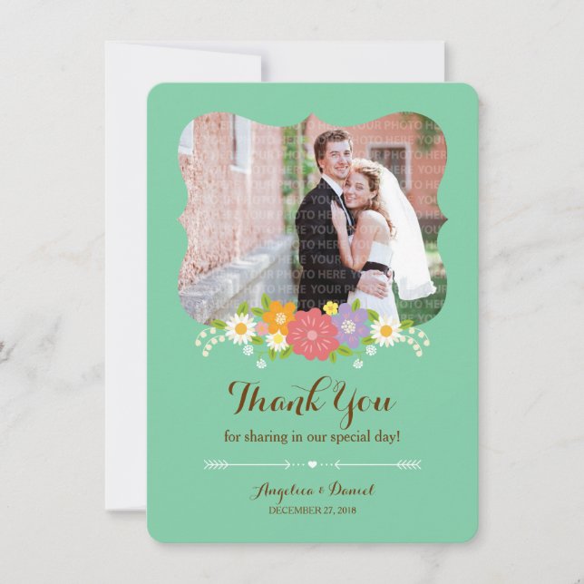 Carte De Remerciements Boho Rustic Floral Wreath Mariage (Monnaie) (Devant)