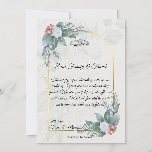 Carte De Remerciements Boho Rustique Floral & Mariage élégant (Devant)