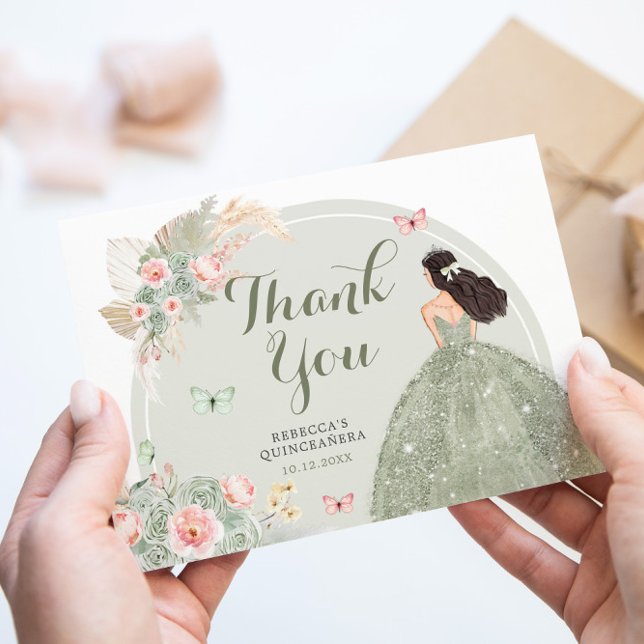 Carte De Remerciements Boho Sage Green Blush Pink Quinceañera (Créateur téléchargé)