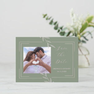 Carte De Remerciements Boho Sage Green Foilage Wedding Enregistrer la dat