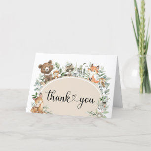 Carte De Remerciements Boho Sage Vert Forêt Boisée Animaux