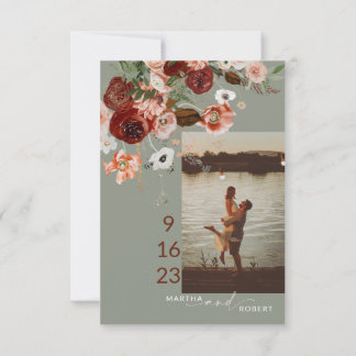 Carte De Remerciements Boho Save the Date Card with Photo Terracota Sage