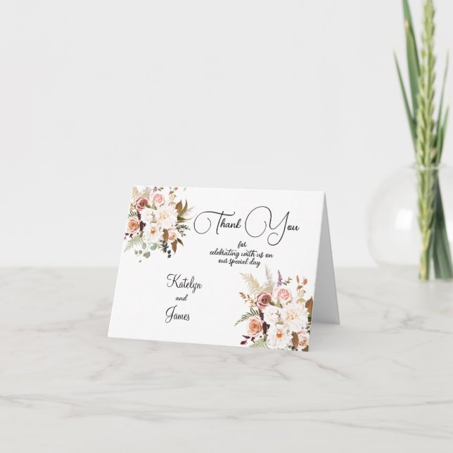 Carte De Remerciements Boho Soft Coloured Roses/White Flowers Mariage (Devant)