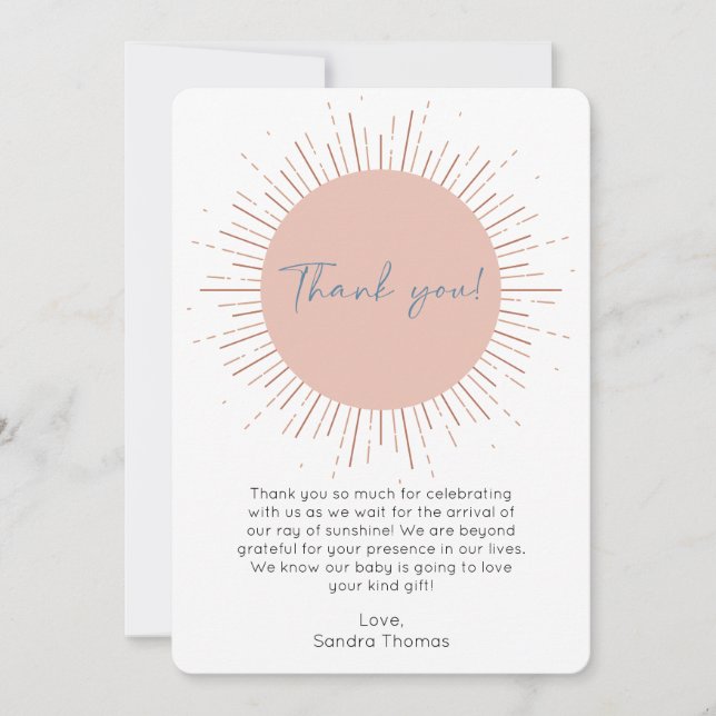 Carte de remerciements Boho Sun Baby shower (Devant)