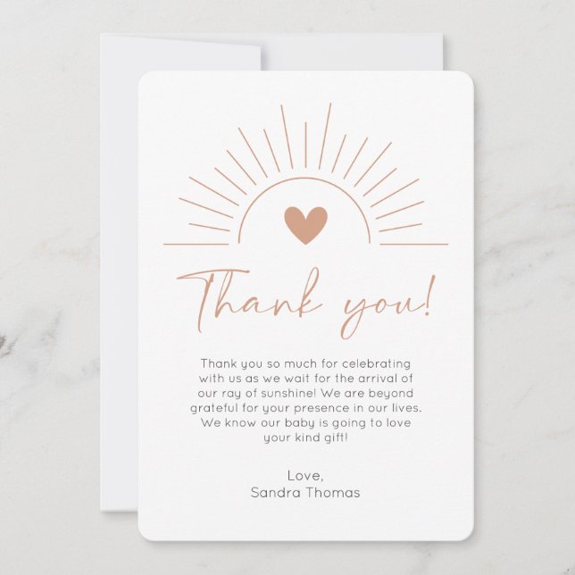Carte de remerciements Boho Sun Baby shower (Devant)
