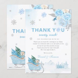 Carte De Remerciements Boho Teddy Bear Snowflake Baby shower d'hiver
