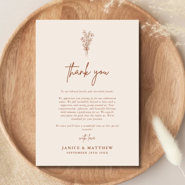 Carte De Remerciements Boho Terracotta brûlé Orange Rustique Mariage (Créateur téléchargé)