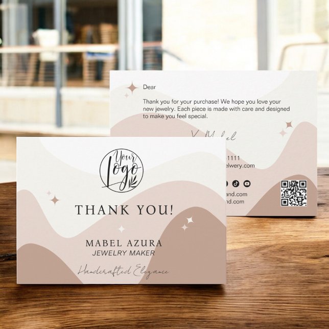 Carte De Remerciements Boho ton de terre chic Bijouterie logo Qr (Boho chic earth tone Jewelry maker Qr logo Thank You Card)