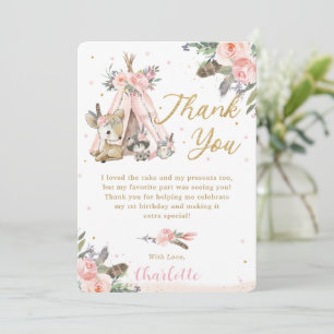 Carte De Remerciements Boho Tribal Woodland Animaux Anniversaire Christen