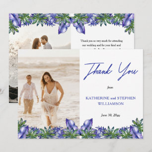 Carte De Remerciements Boho Tropical Purple   Green Mariage Photo Thank Y