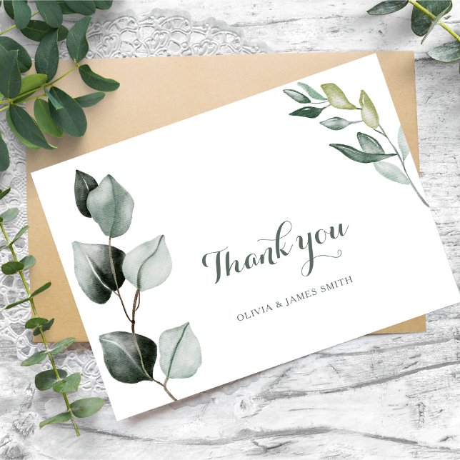 Carte De Remerciements Boho Verdure Aquarelle Eucalyptus Mariage (Créateur téléchargé)